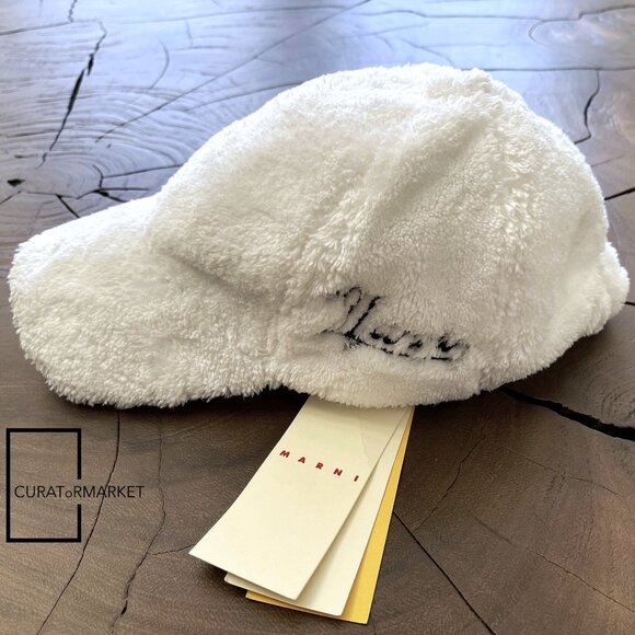 Marni: M Faux Fur Terry Cloth Embroidered Logo Baseball Cap FW24 - Picture 1 of 13